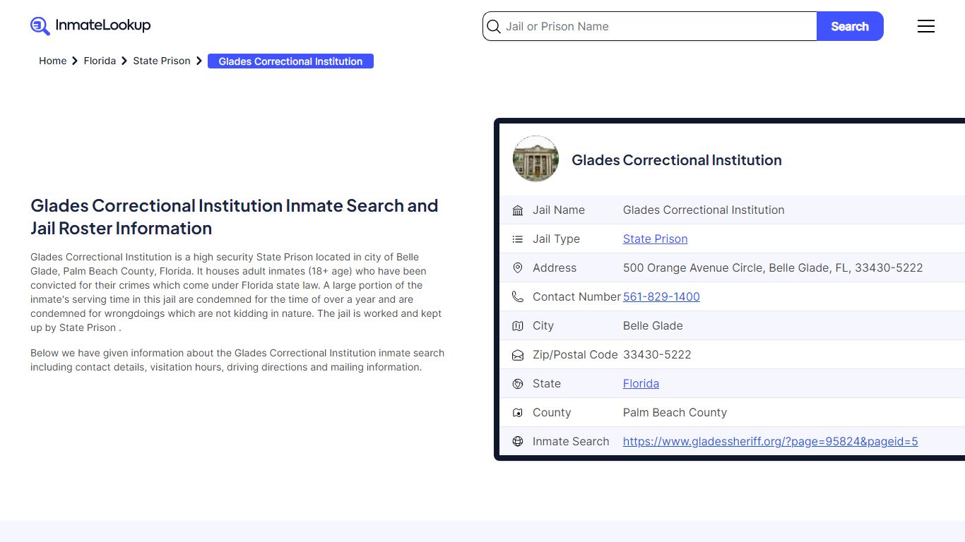 Glades Correctional Institution (FL) Inmate Search and Jail Roster ...